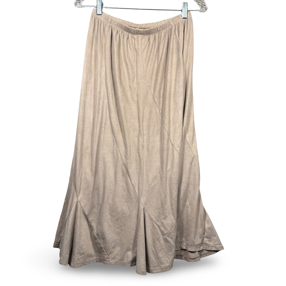 Urban Coco Womens Small Tan Faux Suede Midi Skirt Elastic Waist Lined Goblincore